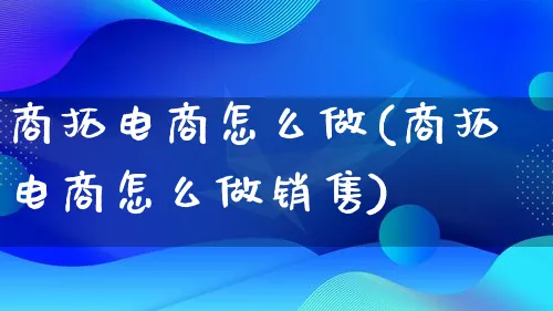 商拓电商怎么做(商拓电商怎么做销售)_https://www.lfyiying.com_港股_第1张