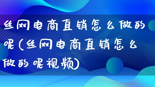 丝网电商直销怎么做的呢(丝网电商直销怎么做的呢视频)_https://www.lfyiying.com_港股_第1张