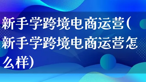 新手学跨境电商运营(新手学跨境电商运营怎么样)_https://www.lfyiying.com_港股_第1张