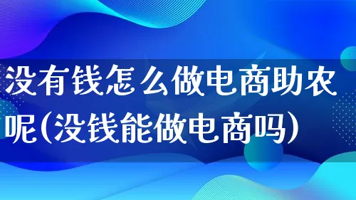 没有钱怎么做电商助农呢(没钱能做电商吗)_https://www.lfyiying.com_证券_第1张