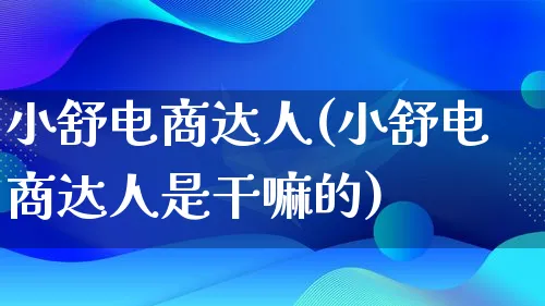 小舒电商达人(小舒电商达人是干嘛的)_https://www.lfyiying.com_股票百科_第1张